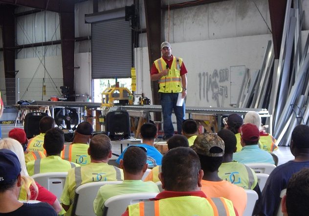 Company wide safety meeting led by Safety Manager Sean McGee